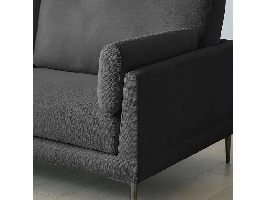 Sofá 3 plazas 200 cm tela salón moderno patas metálicas Boray. - Negro