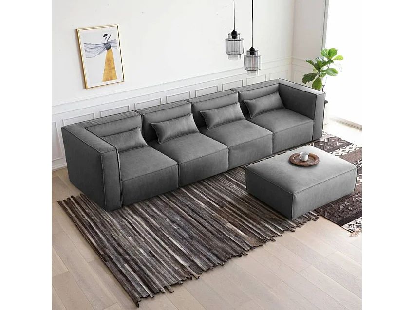 Sofá 4 plazas modular seccional moderno de tela con pouf Solv