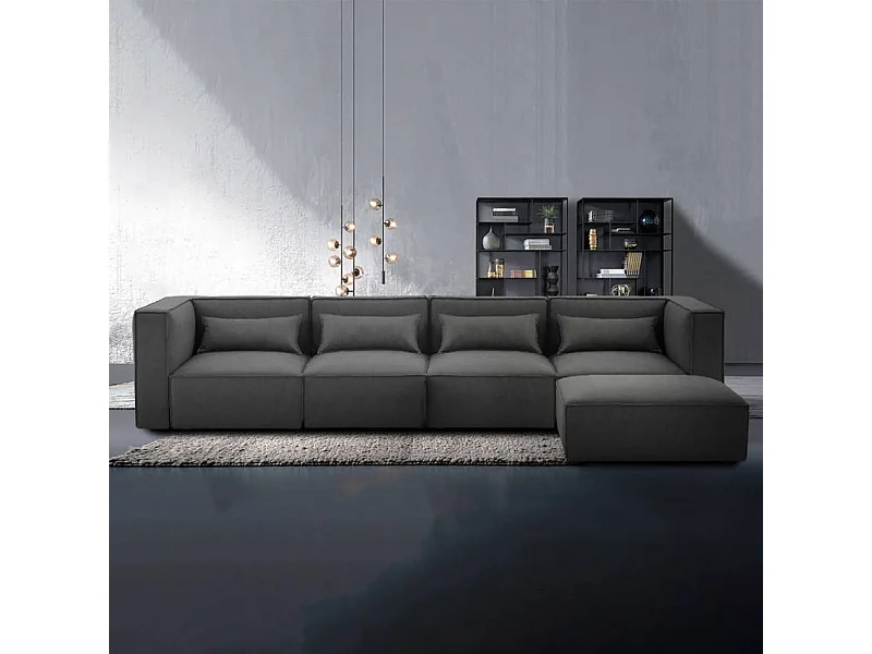 Sofá 4 plazas modular seccional moderno de tela con pouf Solv