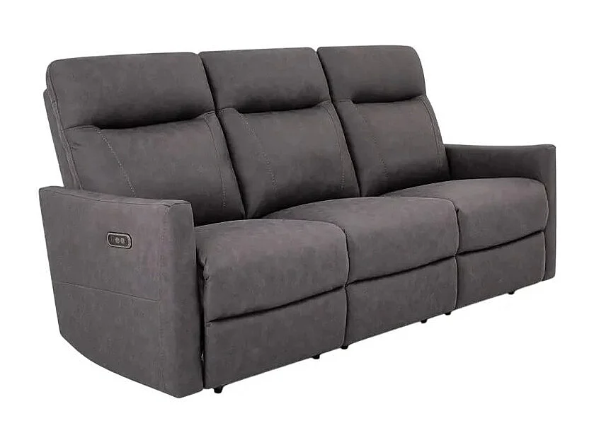 Sofá de 3 plazas con mecanisco de relax eléctrico, reclinable y 2 puertos USB en polipiel Jovit - Gris Oscuro