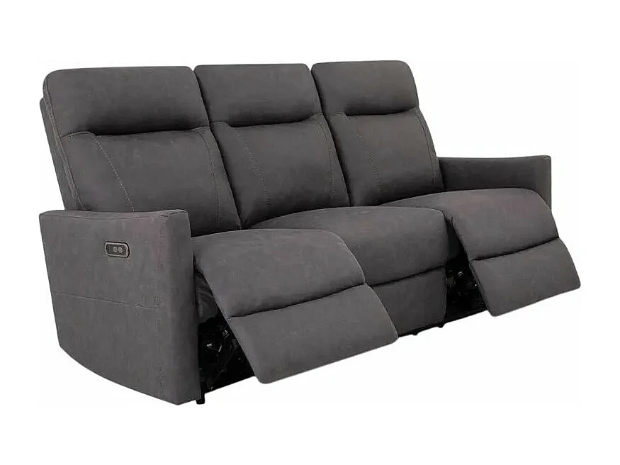 Sofá de 3 plazas con mecanisco de relax eléctrico, reclinable y 2 puertos USB en polipiel Jovit - Gris Oscuro