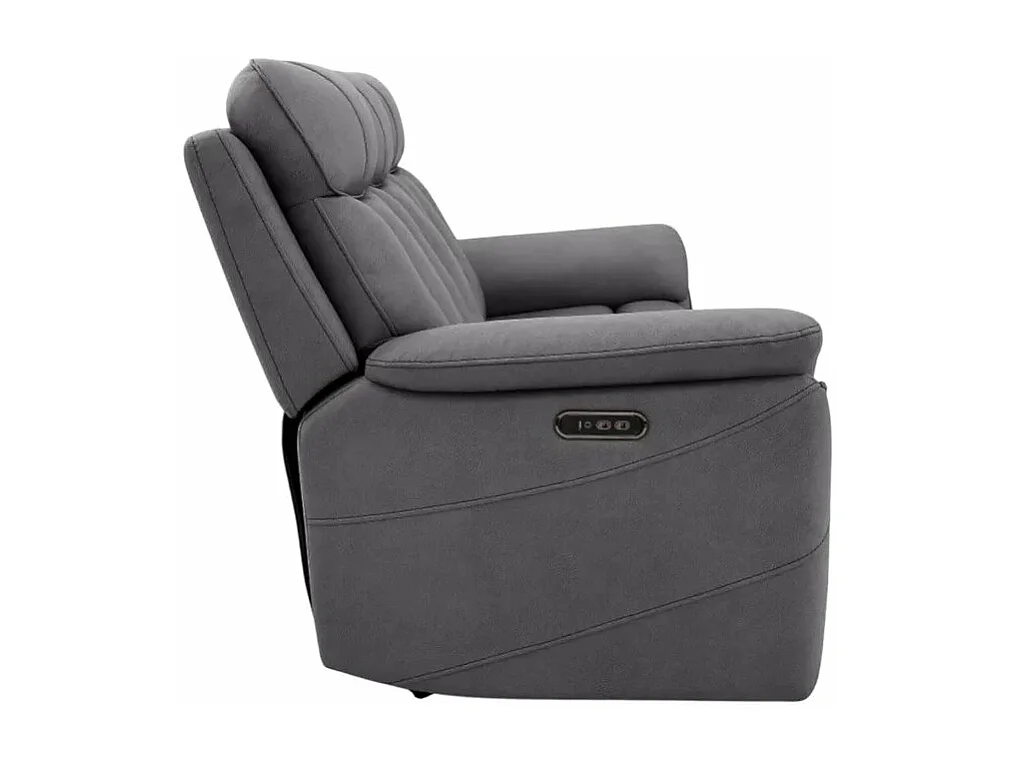 Sofá de 3 plazas con mecanisco de relax eléctrico, reclinable y 2 puertos USB en polipiel Jovit - Gris Oscuro