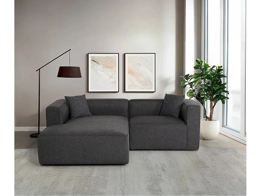Canapé modulaire 3 places en tissu modulable avec méridienne d'angle Lorys - Gris foncé