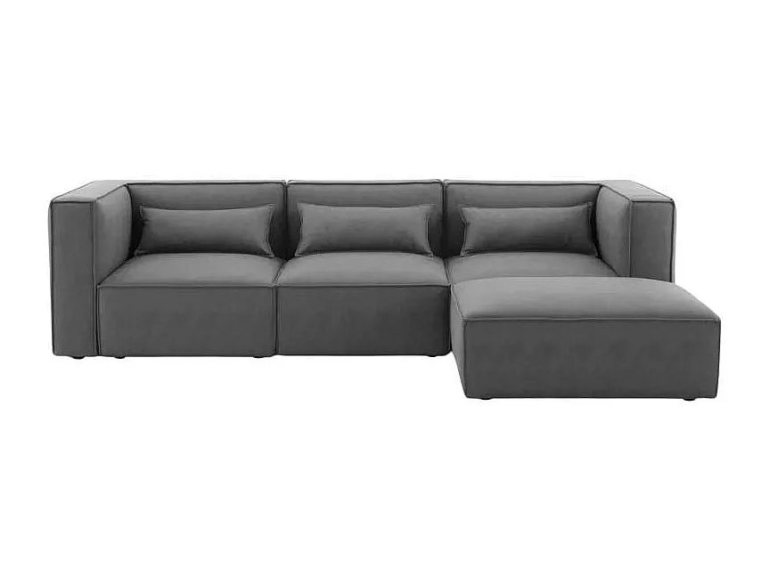 Sofá modular 3 plazas en tela moderno con pouf Solv