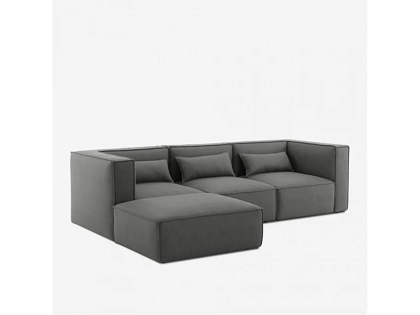 Sofá modular 3 plazas en tela moderno con pouf Solv