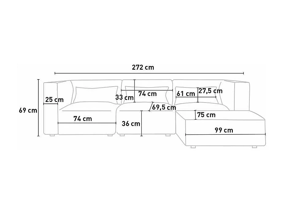 Canapé 3 places modulable et moderne en tissu avec méridienne pour salon Solv