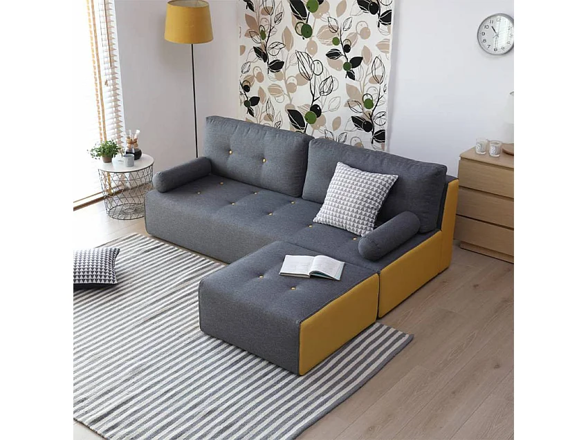 Sofá de 2-3 plazas en tela de estilo moderno con puf Luda