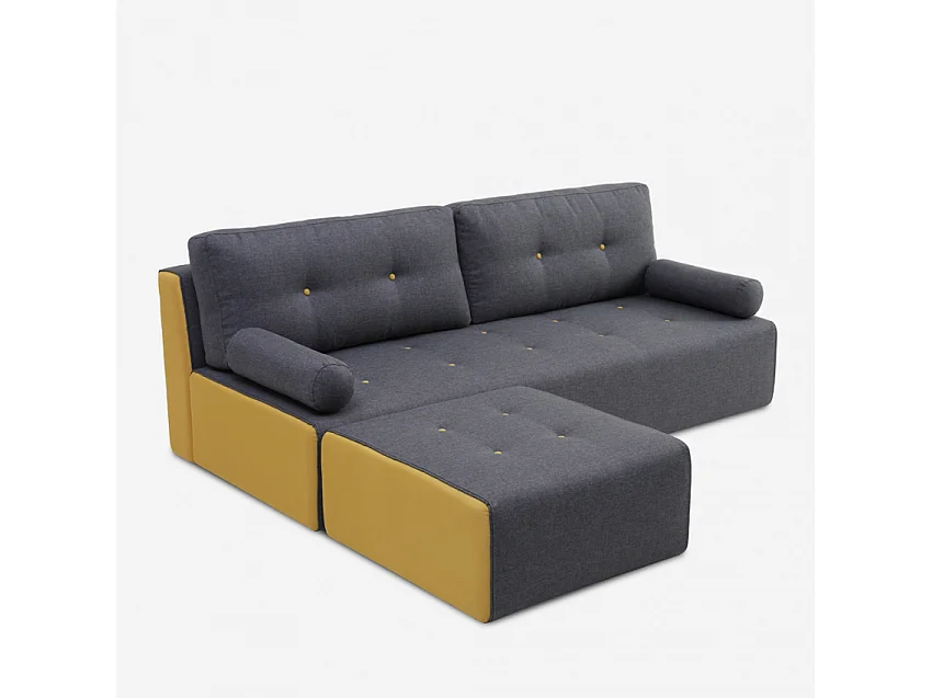 Sofá de 2-3 plazas en tela de estilo moderno con puf Luda