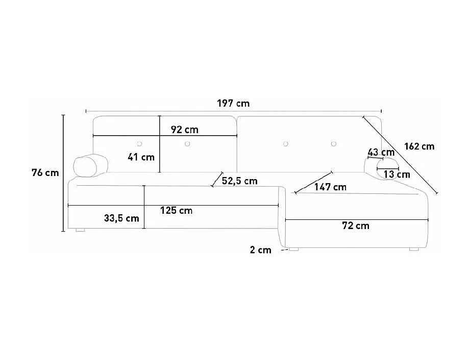 Sofá de 2-3 plazas en tela de estilo moderno con puf Luda