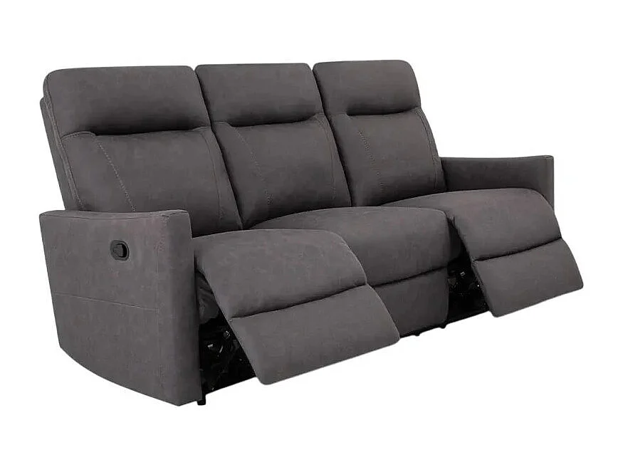 Sofá moderno de 3 plazas reclinable con mecanismo relax manual y de polipiel color gris Kiros - Gris Oscuro
