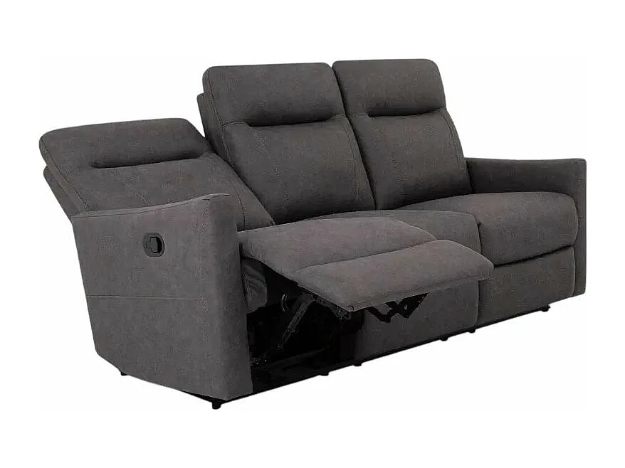 Sofá moderno de 3 plazas reclinable con mecanismo relax manual y de polipiel color gris Kiros - Gris Oscuro