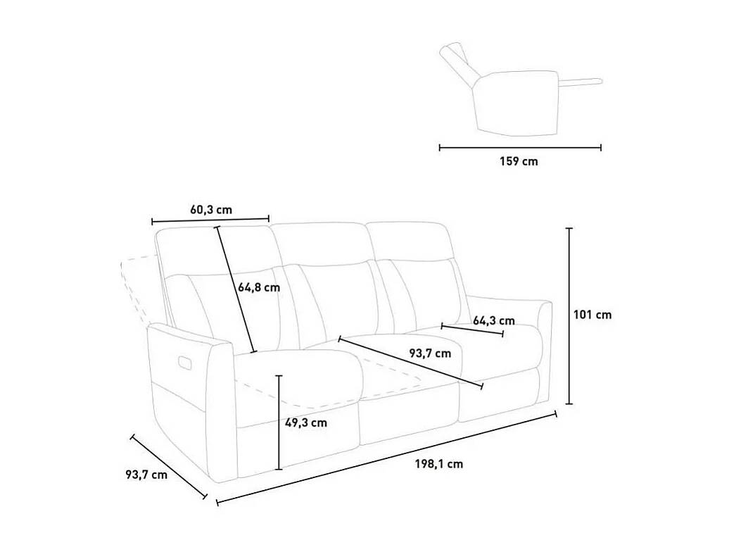 Sofá moderno de 3 plazas reclinable con mecanismo relax manual y de polipiel color gris Kiros - Gris Oscuro