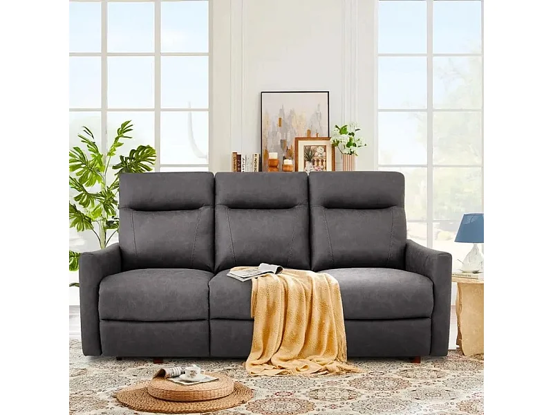 Sofá moderno de 3 plazas reclinable con mecanismo relax manual y de polipiel color gris Kiros - Gris Oscuro