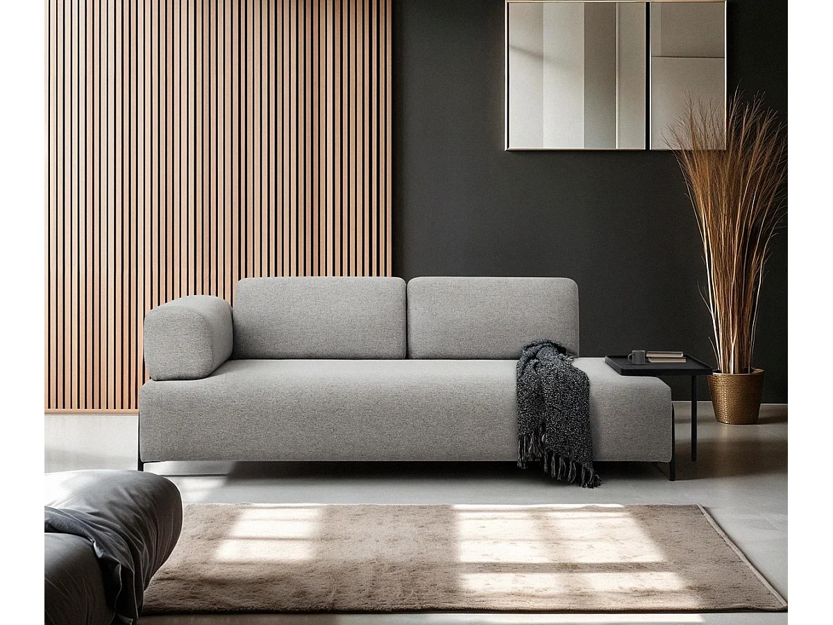 Canapé 3 places design moderne modulable avec tables basses Diadema - Gris clair