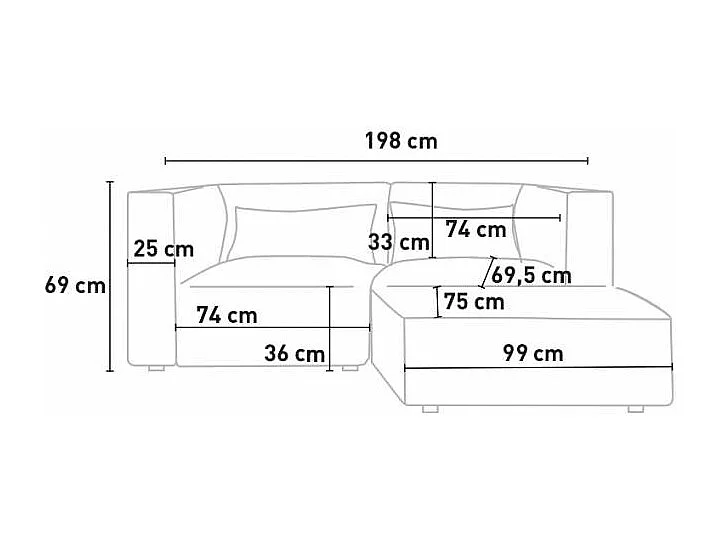 Modernes modulares 2-Sitzer-Sofa aus Stoff mit Ottomane Solv