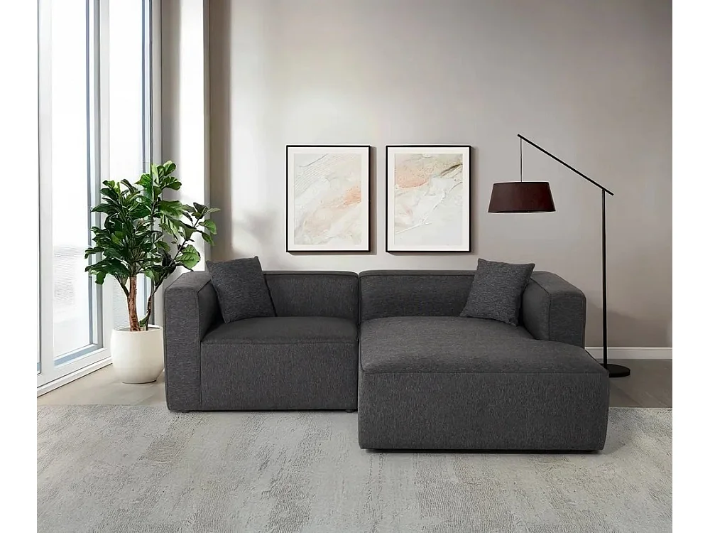 Sofá esquinero modular de 3 plazas con chaise longue modular de tela Rylos - Gris Oscuro