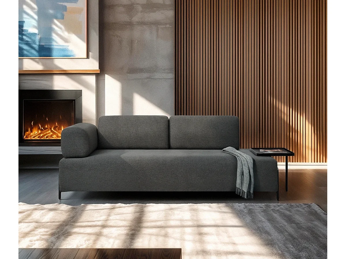 Canapé 3 places design moderne modulable avec tables basses Diadema - Gris foncé