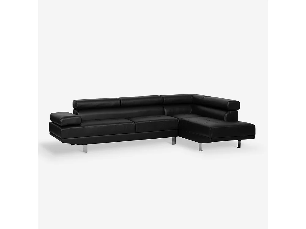 Sofá esquinero con chaise longue de polipiel con reposacabezas reclinables Legatus - Negro