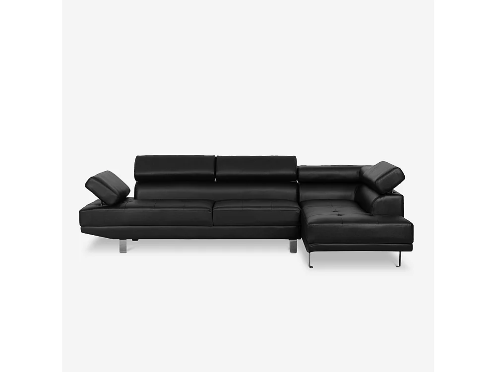 Sofá esquinero con chaise longue de polipiel con reposacabezas reclinables Legatus - Negro