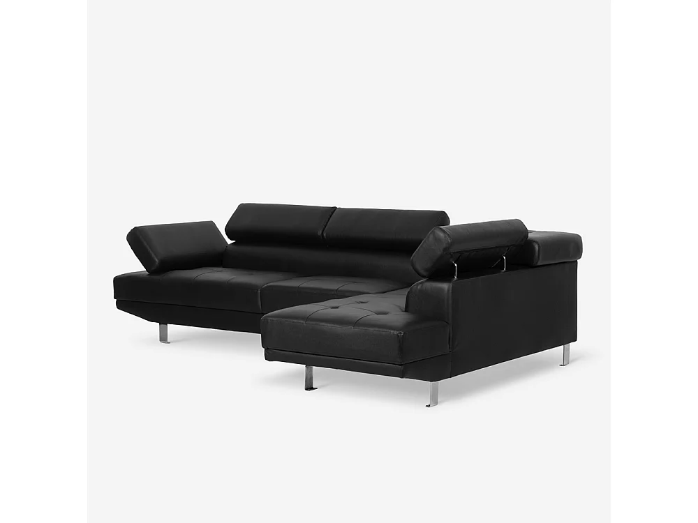Sofá esquinero con chaise longue de polipiel con reposacabezas reclinables Legatus - Negro