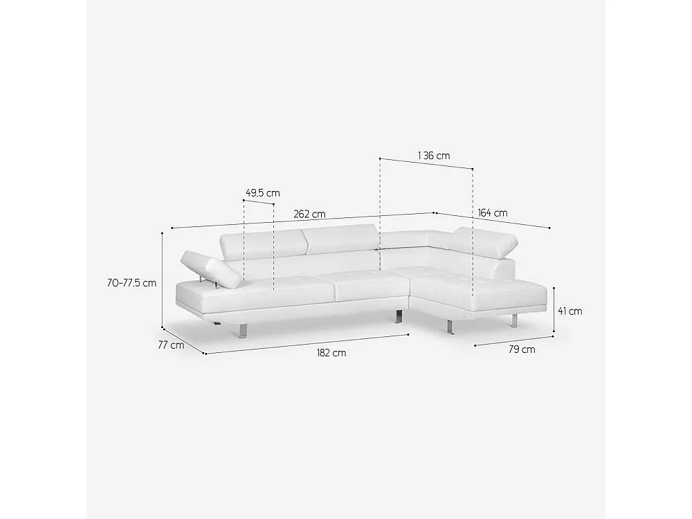 Sofá esquinero con chaise longue de polipiel con reposacabezas reclinables Legatus - Negro