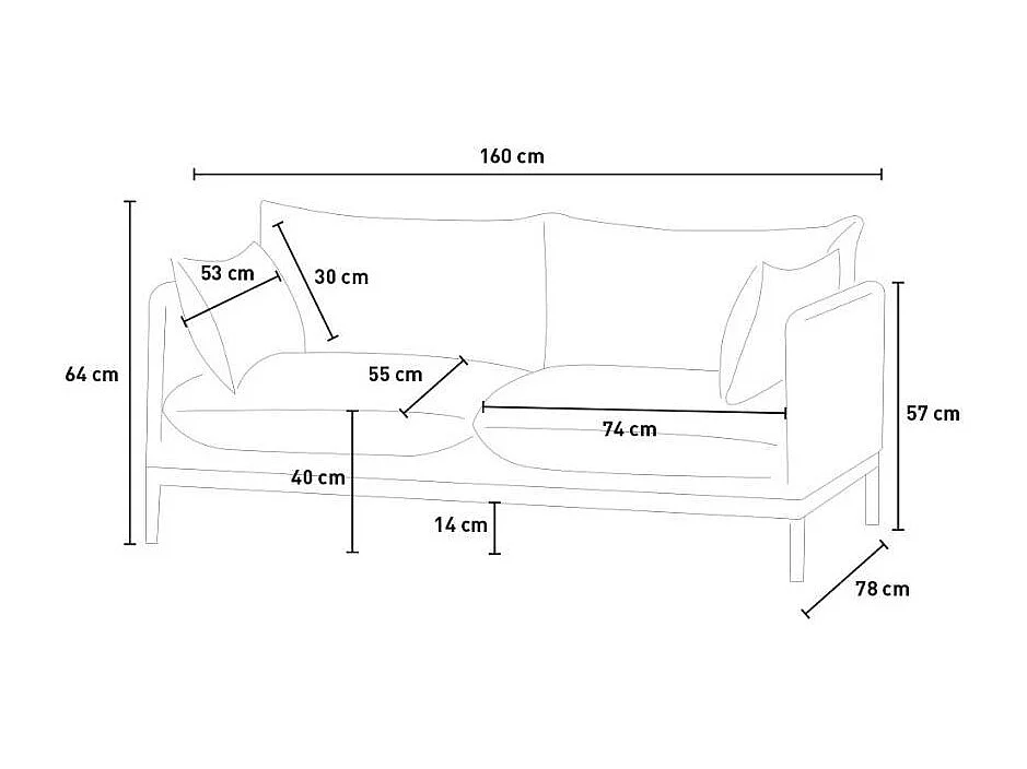 Sofá para el salón de 2 plazas moderno de tela gris tapizado Bonn