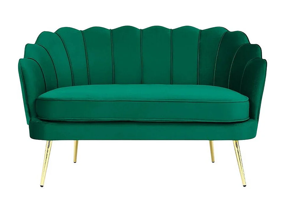 Sofá de 2 plazas de terciopelo con forma de concha estilo vintage con patas doradas Balos - Verde oscuro