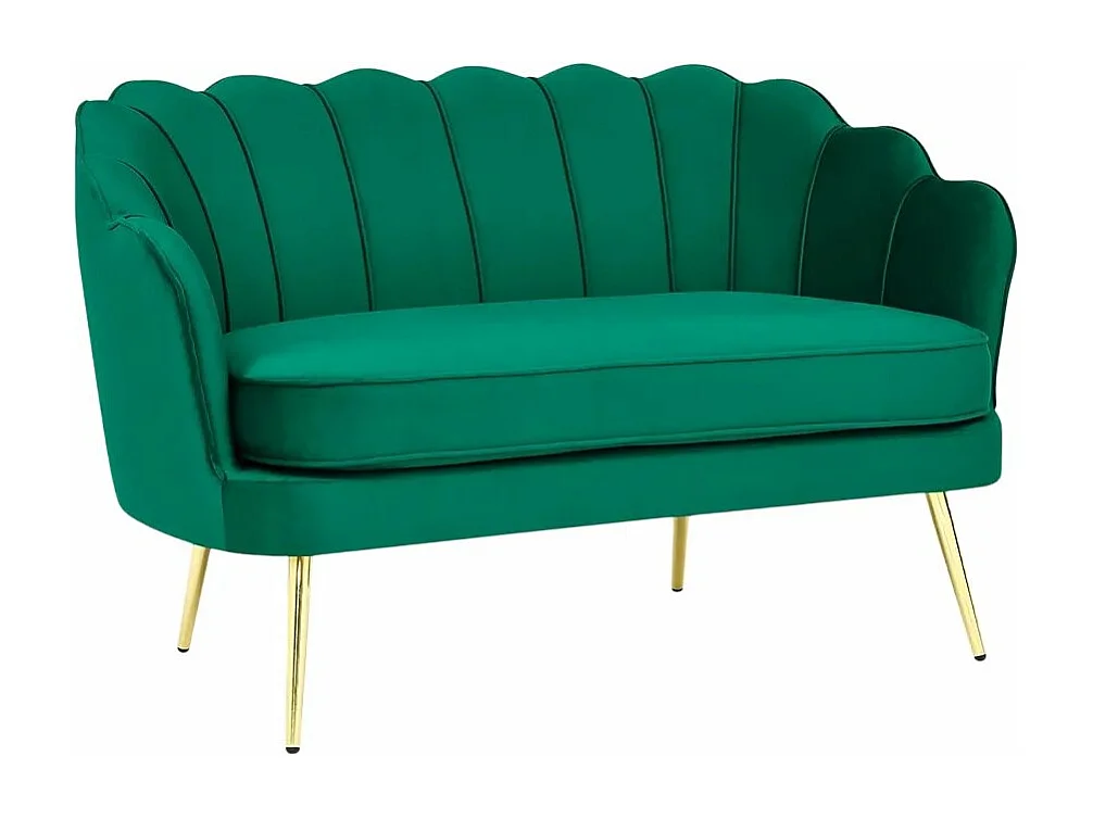 Sofá de 2 plazas de terciopelo con forma de concha estilo vintage con patas doradas Balos - Verde oscuro