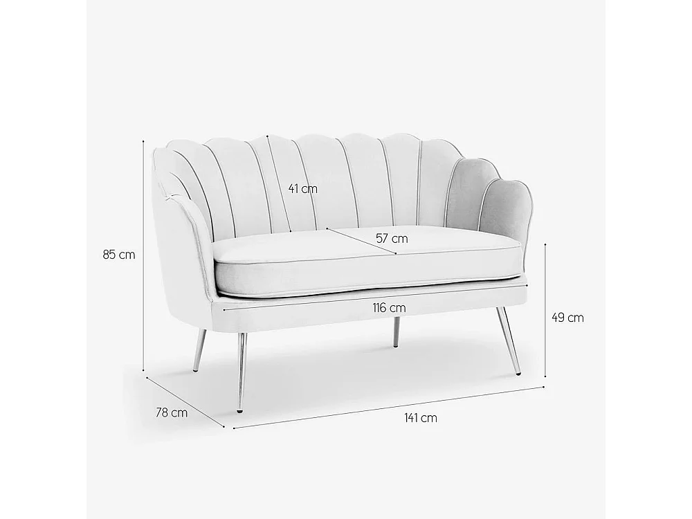 Sofá de 2 plazas de terciopelo con forma de concha estilo vintage con patas doradas Balos - Verde oscuro