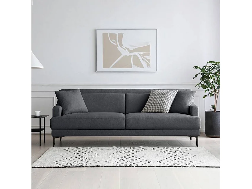 Sofá 3 plazas cómodo diseño patas metálicas 200 cm tejido negro Egbert