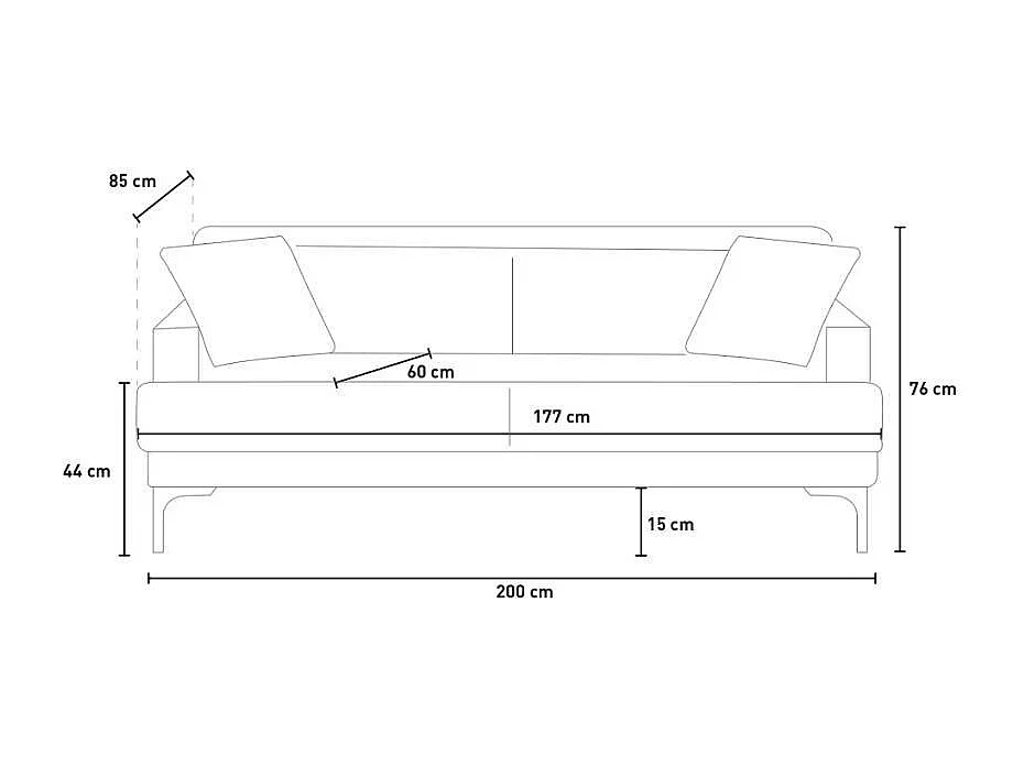 Sofá 3 plazas cómodo diseño patas metálicas 200 cm tejido negro Egbert
