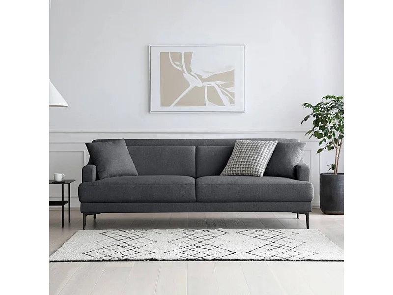 Sofá 3 plazas cómodo diseño patas metálicas 200 cm tejido negro Egbert