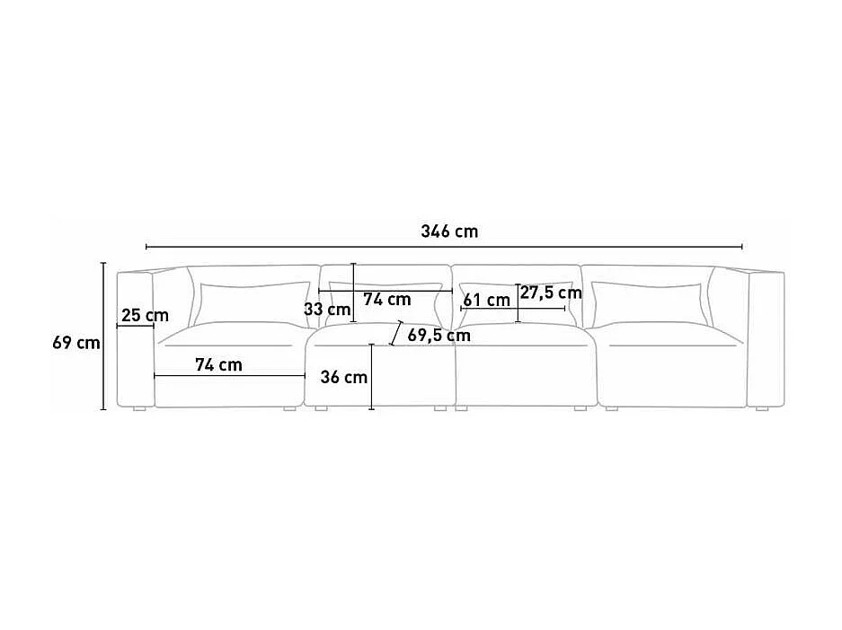 Sofá 4 plazas modular seccional moderno de tela Solv