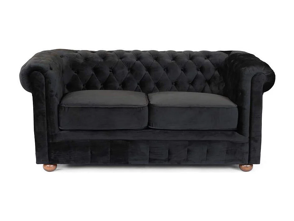Sofá de tela aterciopelada 2 Plazas Capitoné Diseño Chesterfield - Negro