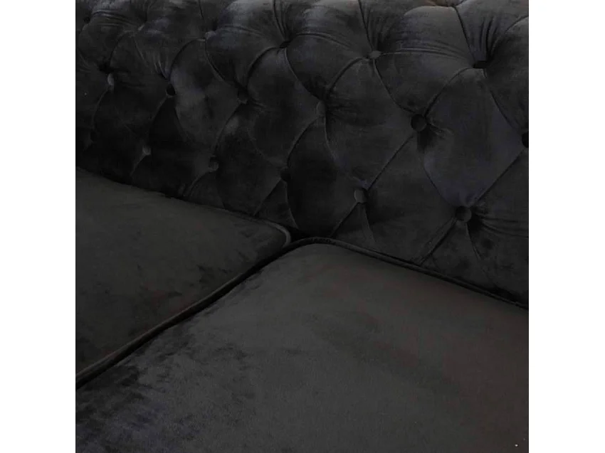 Sofá de tela aterciopelada 2 Plazas Capitoné Diseño Chesterfield - Negro