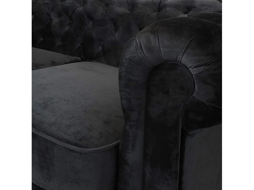 Sofá de tela aterciopelada 2 Plazas Capitoné Diseño Chesterfield - Negro