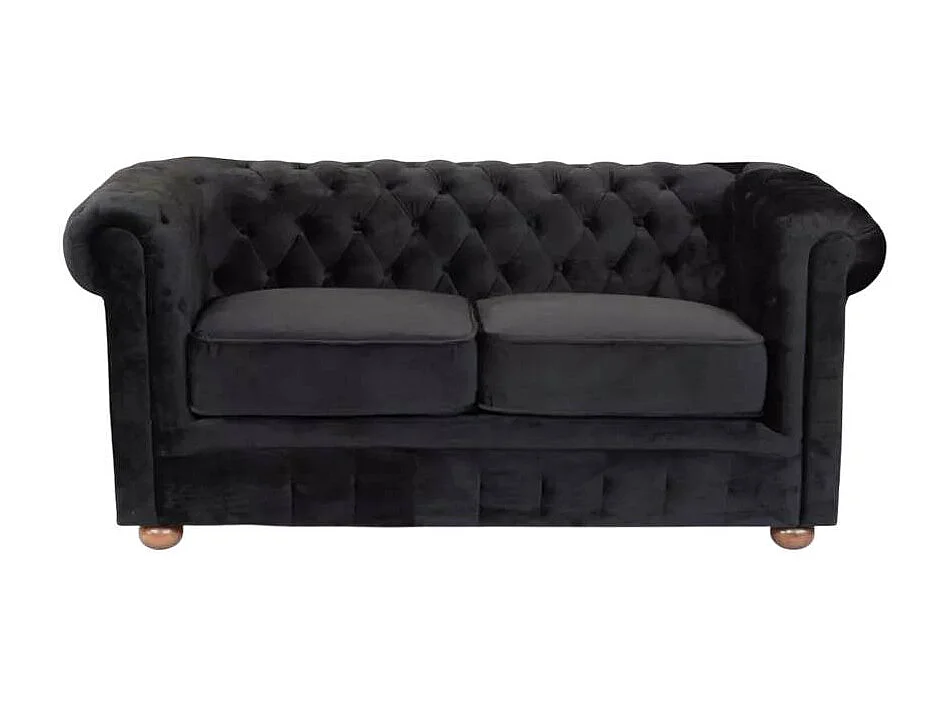 2 Sitzer Chesterfield Sofa Samt Stoff Capitonné Design - Schwarz