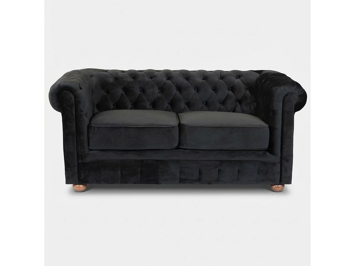 2 Sitzer Chesterfield Sofa Samt Stoff Capitonné Design - Schwarz
