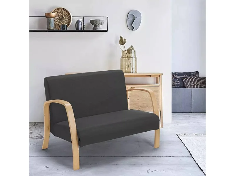 Sofá de madera y tela para sala de espera y estudio de diseño Esbjerg - Gris Oscuro