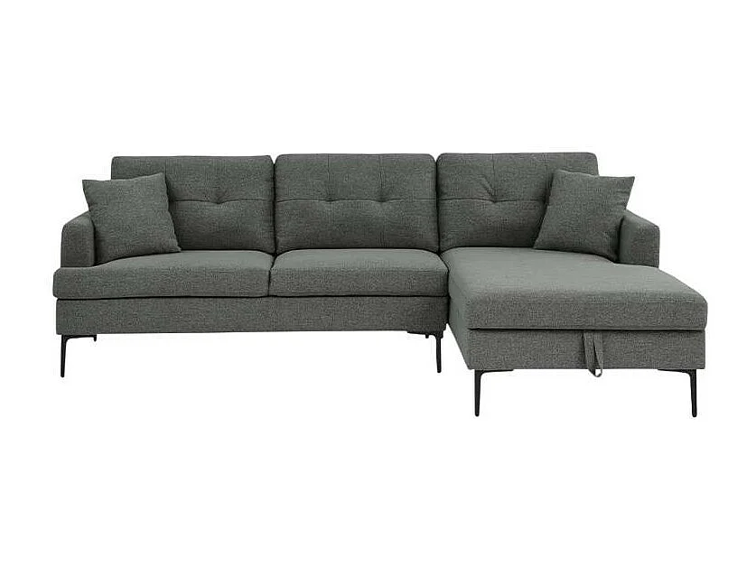 Sofá esquinero de 3 plazas de tela gris con chaise longue y espacio de almacenamiento Agadir - Gris Oscuro