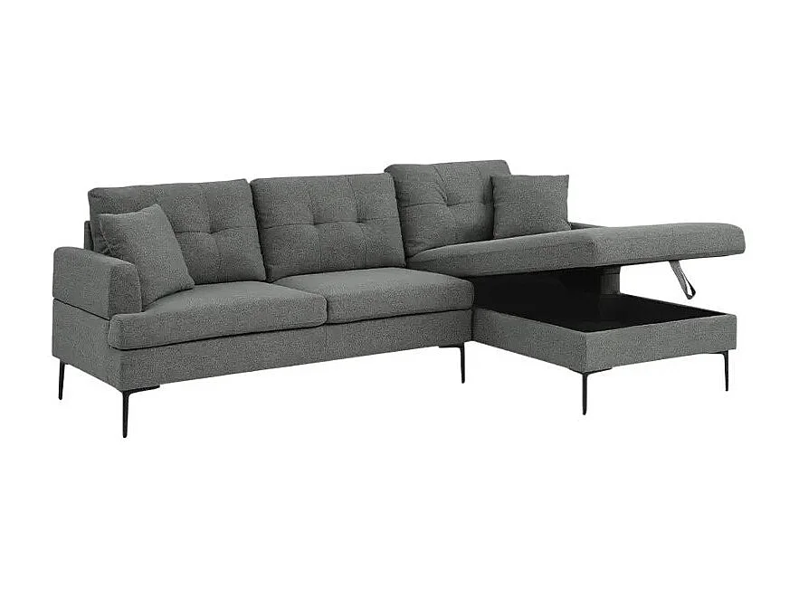 Sofá esquinero de 3 plazas de tela gris con chaise longue y espacio de almacenamiento Agadir - Gris Oscuro
