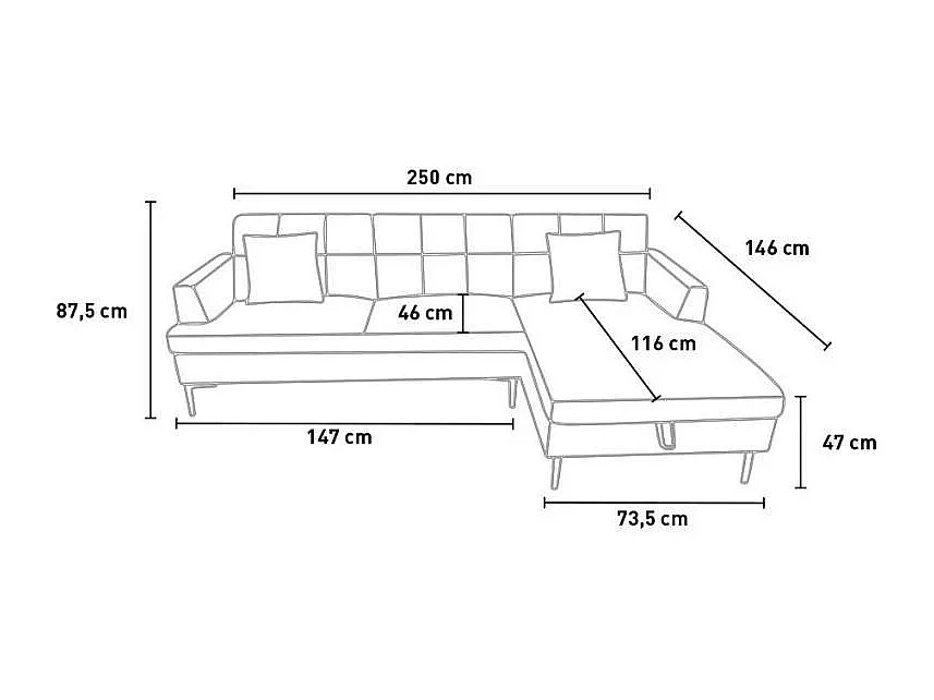 Sofá esquinero de 3 plazas de tela gris con chaise longue y espacio de almacenamiento Agadir - Gris Oscuro
