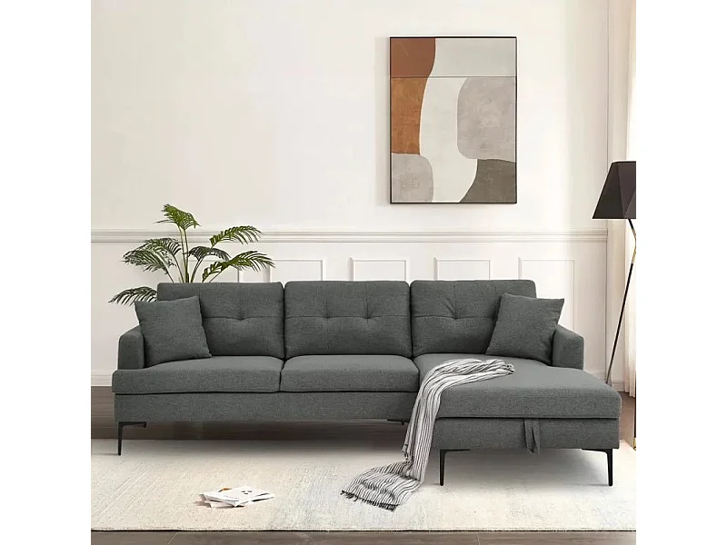 Grau Stoff 3-Sitzer Ecksofa mit Stauraum Halbinsel Agadir - Dunkel Grau