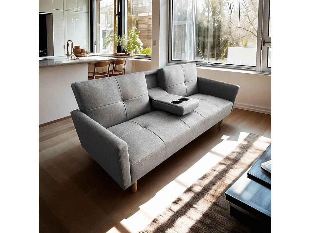 Divano letto 2 posti bracciolo porta bicchieri nordico Pino cembro