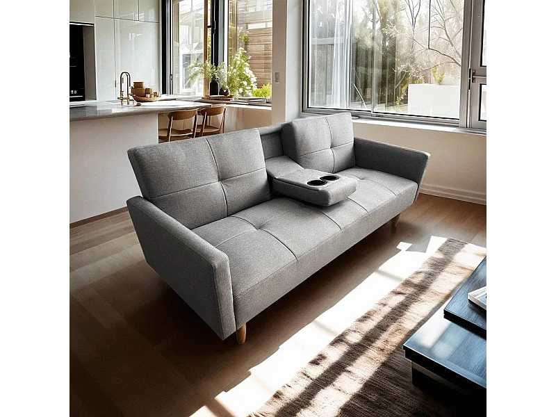 Schlafsofa 2-Sitzer nordischer Stil mit Armlehne Getränkehalter Donum