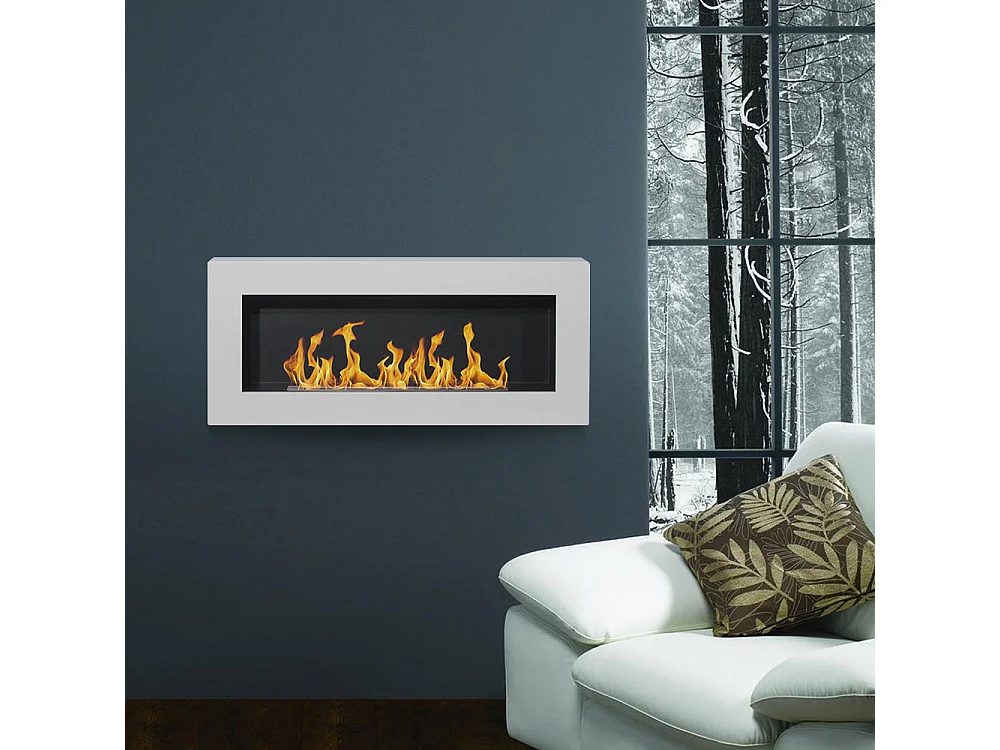 Cheminée bioéthanol murale Siena blanche L 90 x P 12 x H 40