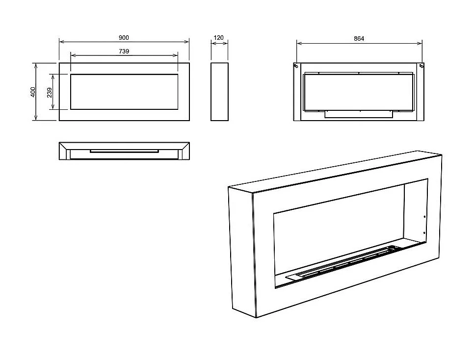 Cheminée bioéthanol murale Siena blanche L 90 x P 12 x H 40