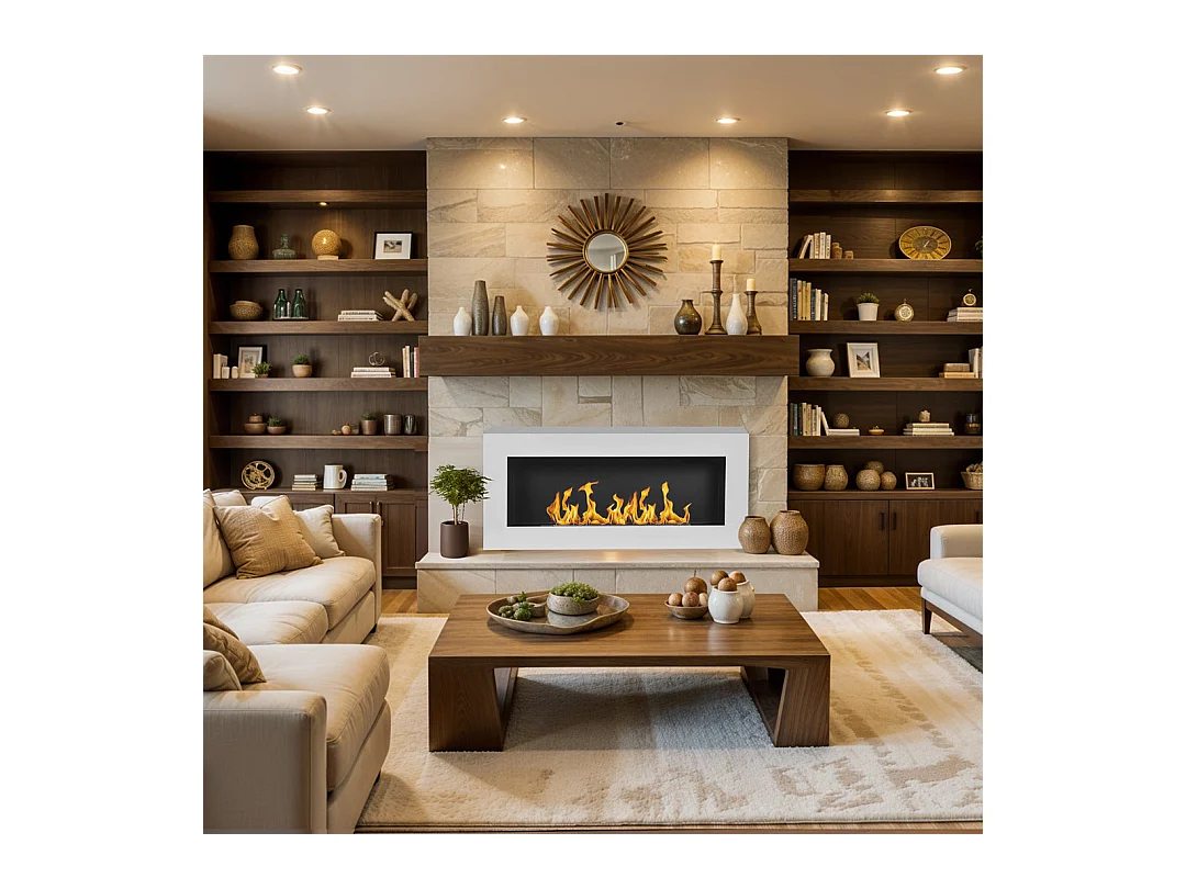 Bioethanolkamin Wandbiokamin Siena weiß L 90 x T 12 x H40