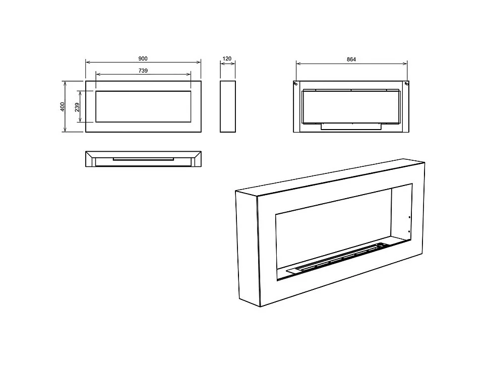 Bioethanolkamin Wandbiokamin Siena weiß L 90 x T 12 x H40