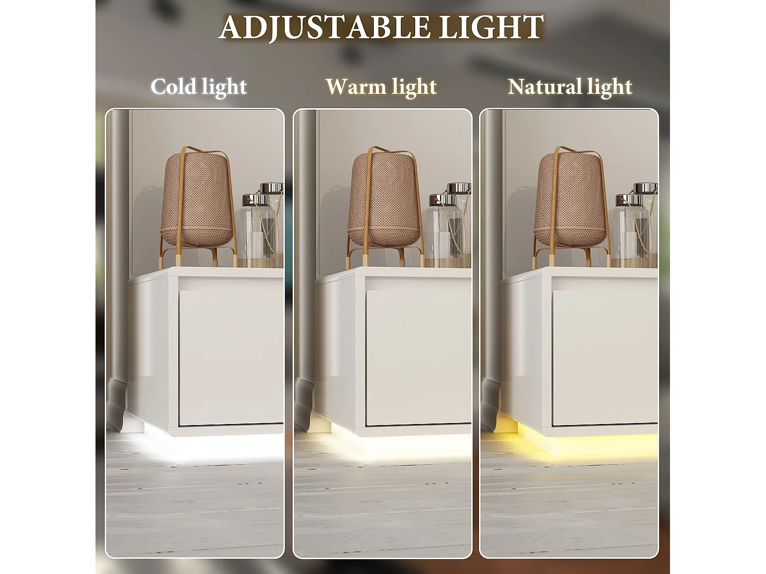 Meuble TV avec Lumière LED tricolore,4 tiroirs,Support TV,Table basse,Salon,Chambre,Blanc,180x40x30cm